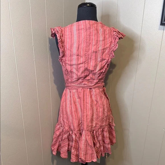 B6 Rebecca Taylor Women’s 0 Coral Striped Midi Wrap Dress - Picture 4 of 6